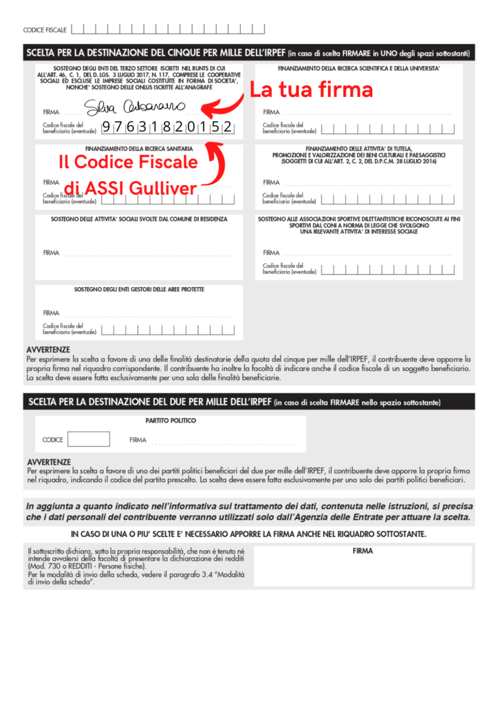 Esempio dichiarazione per il 5xmille
